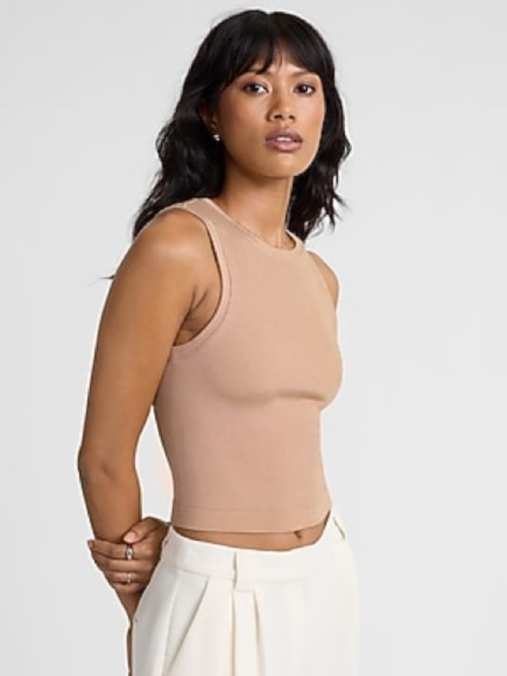 Express Cropped Tank Top in Nude Tan